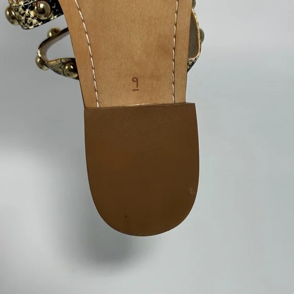 Sam Edelman Gold Studded Sandals Snake-Print Women’s SZ 9 Leather Strappy Flats - Picture 6 of 8